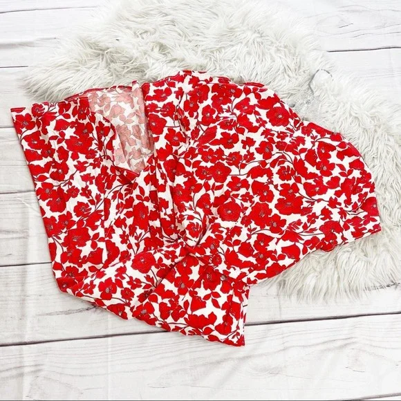 Bardot Women's Fiesta Floral Faux Wrap Short Sleeve Dress in Red Size 12